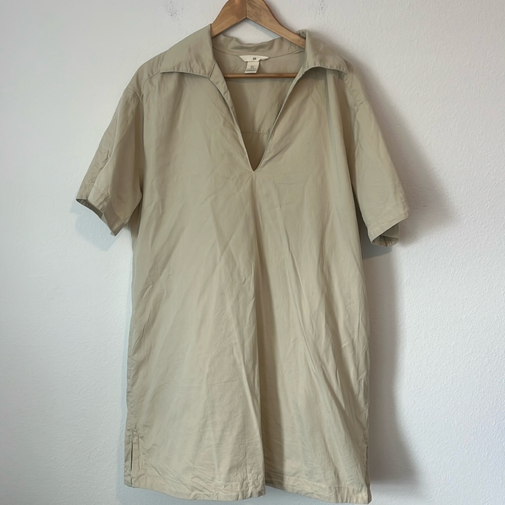 H&M Khaki V Neck Collared Dress